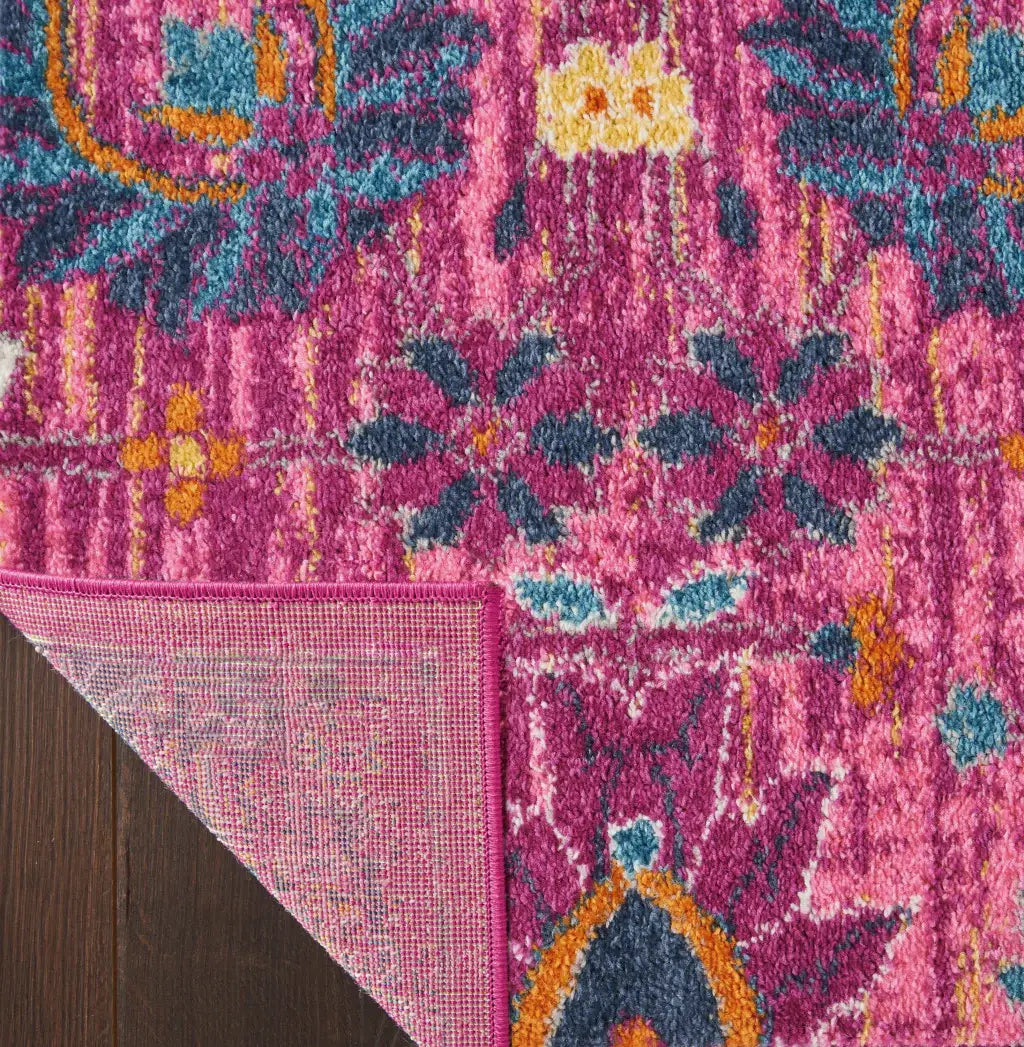 6' Fuchsia Floral Power Loom Runner Rug - Homeroots - Flyclothing LLC