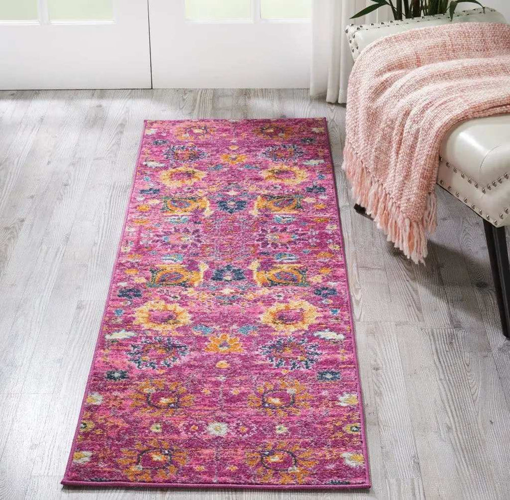 6' Fuchsia Floral Power Loom Runner Rug - Homeroots - Flyclothing LLC