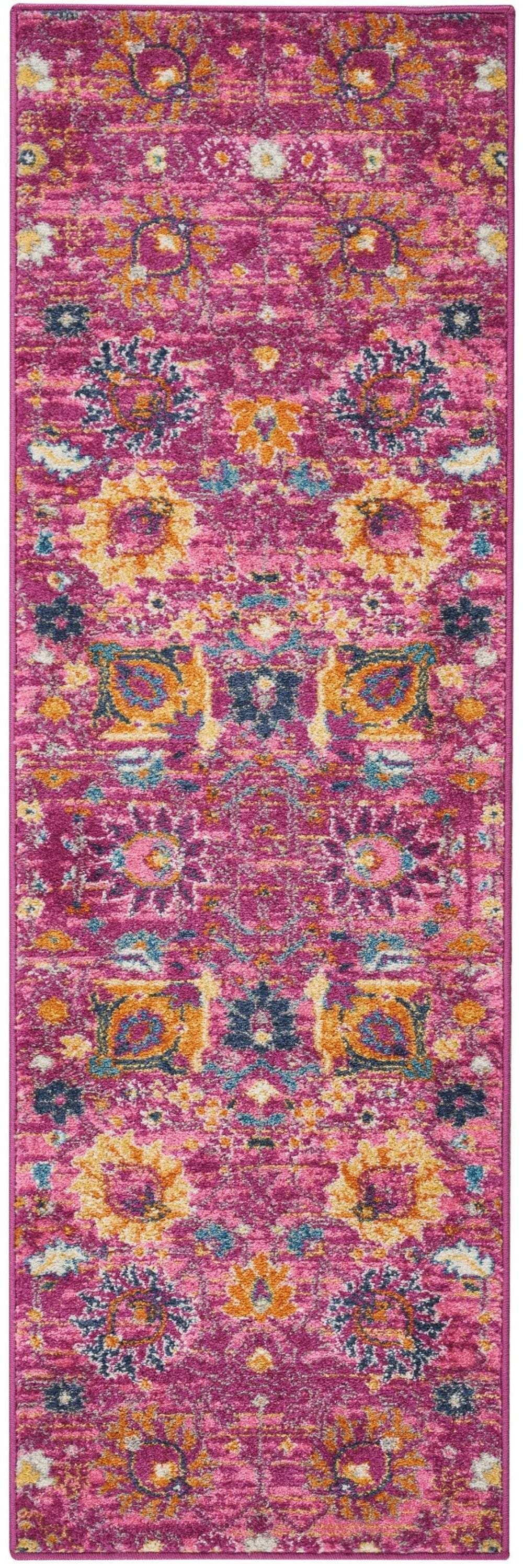 6' Fuchsia Floral Power Loom Runner Rug - Homeroots - Flyclothing LLC