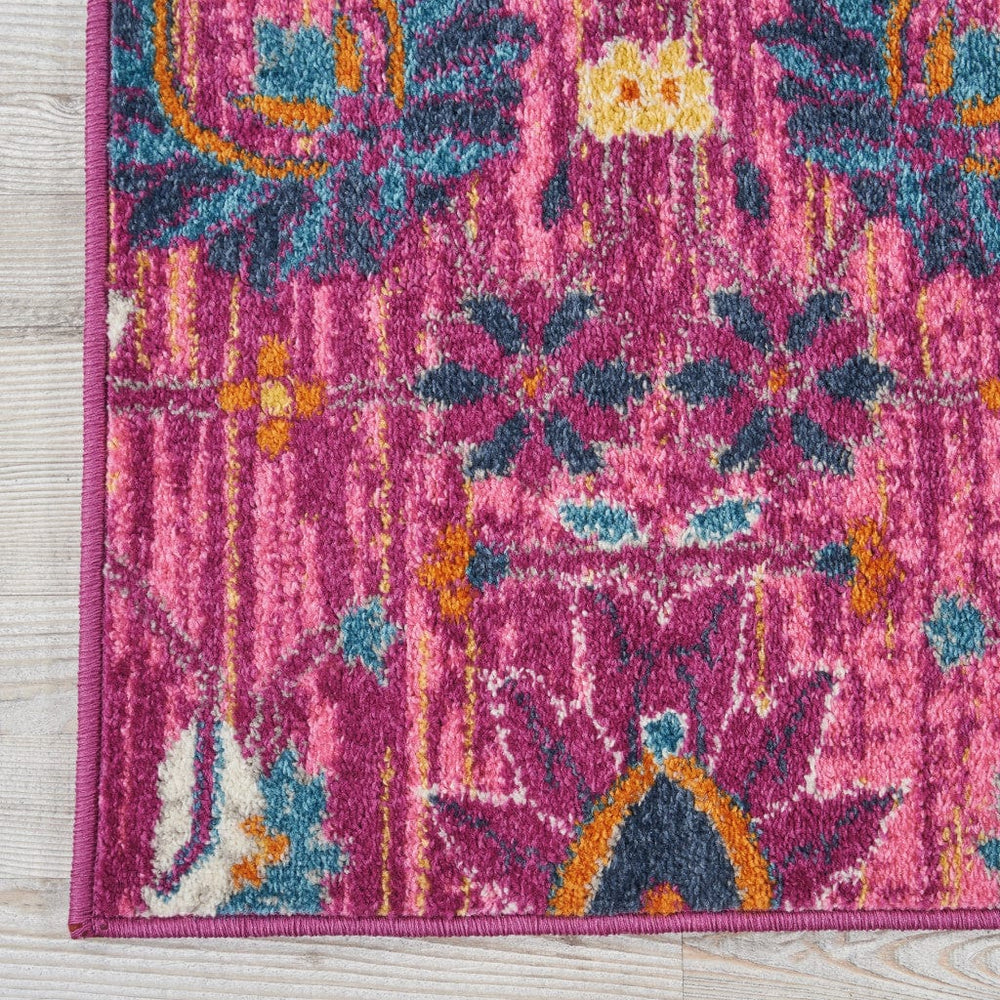 6' Fuchsia Floral Power Loom Runner Rug - Homeroots