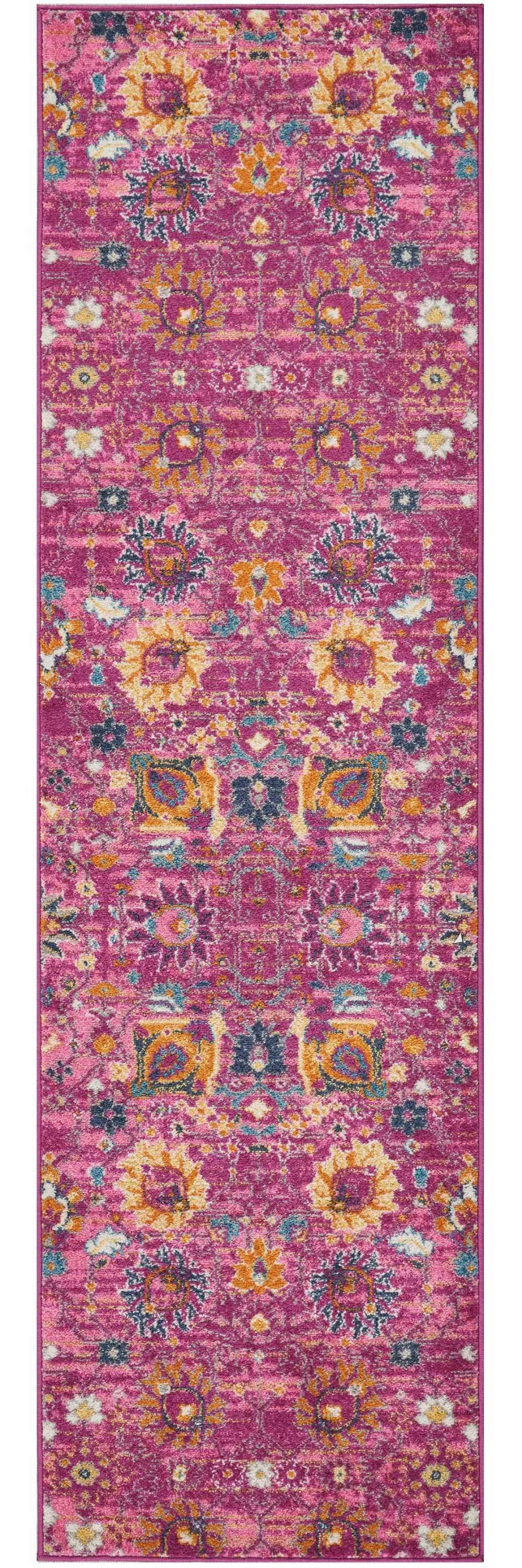 8' Fuchsia Floral Power Loom Runner Rug - Homeroots - Flyclothing LLC