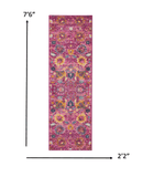 8' Fuchsia Floral Power Loom Runner Rug - Homeroots