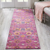 8' Fuchsia Floral Power Loom Runner Rug - Homeroots - Flyclothing LLC