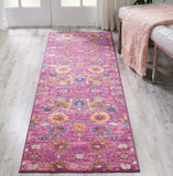 8' Fuchsia Floral Power Loom Runner Rug - Homeroots - Flyclothing LLC
