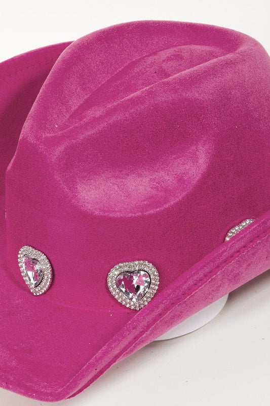 Fame Rhinestone Pave Heart Cowboy Hat - Trendsi