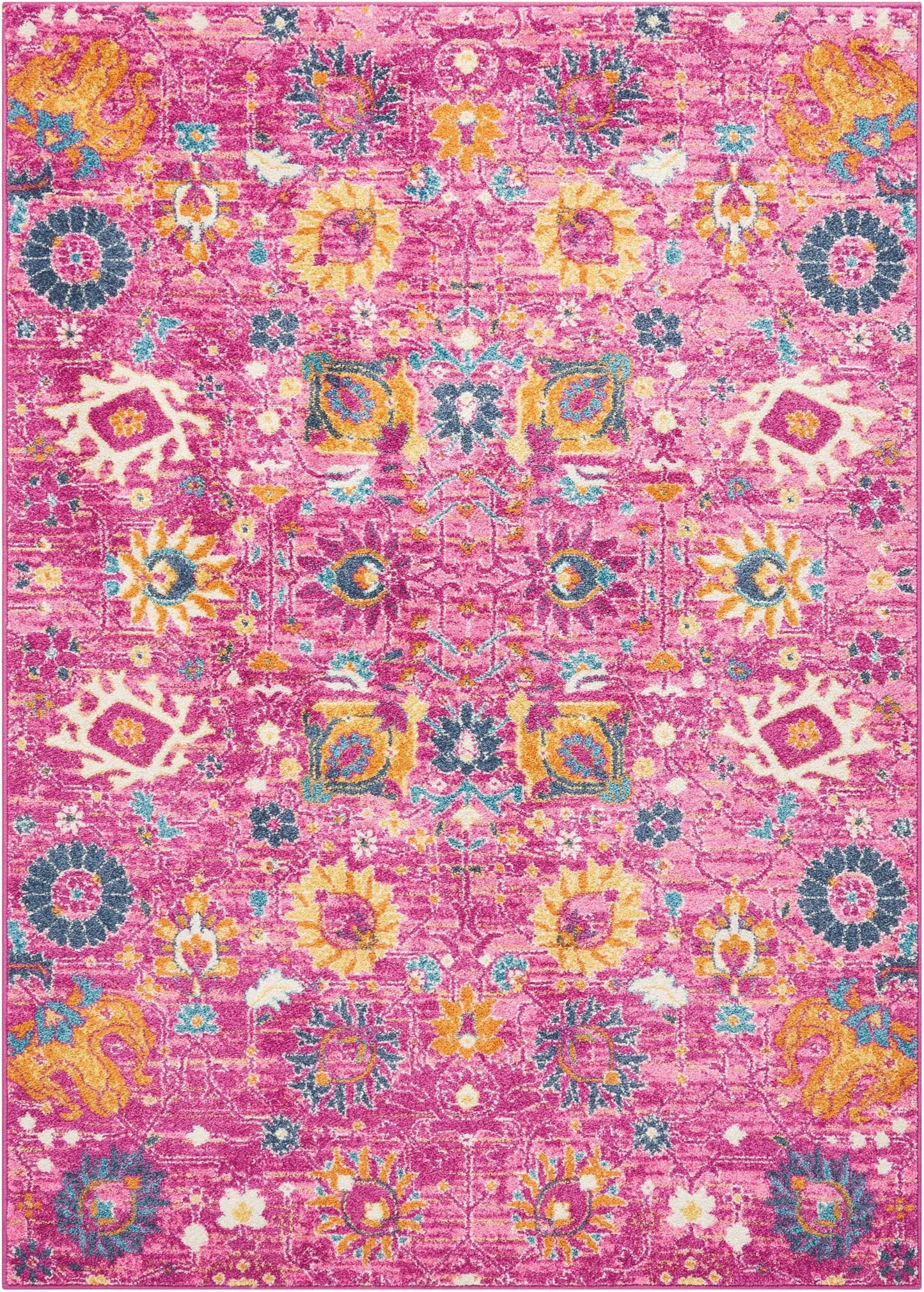 5' X 7' Fuchsia Floral Power Loom Area Rug - Homeroots - Flyclothing LLC