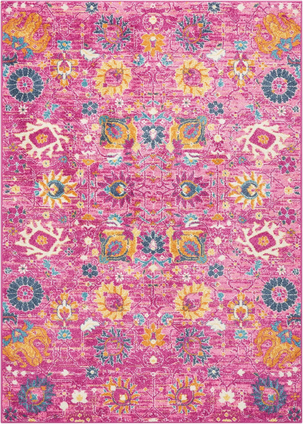 5' X 7' Fuchsia Floral Power Loom Area Rug - Homeroots