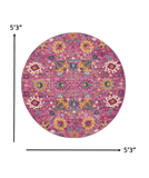 5' Fuchsia Round Floral Power Loom Area Rug - Homeroots
