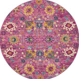 5' Fuchsia Round Floral Power Loom Area Rug - Homeroots