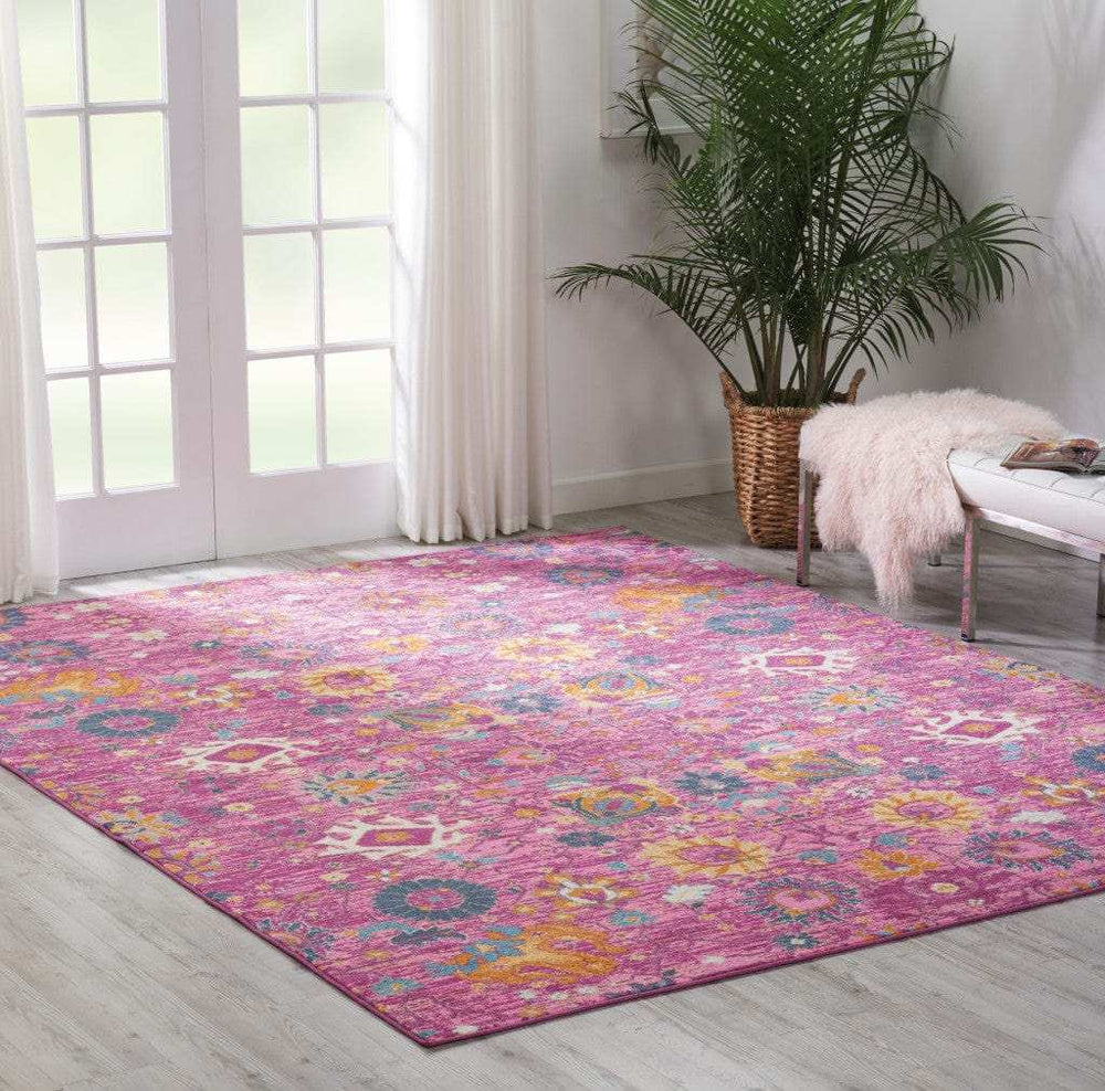 8' X 10' Fuchsia Floral Power Loom Area Rug - Homeroots - Flyclothing LLC