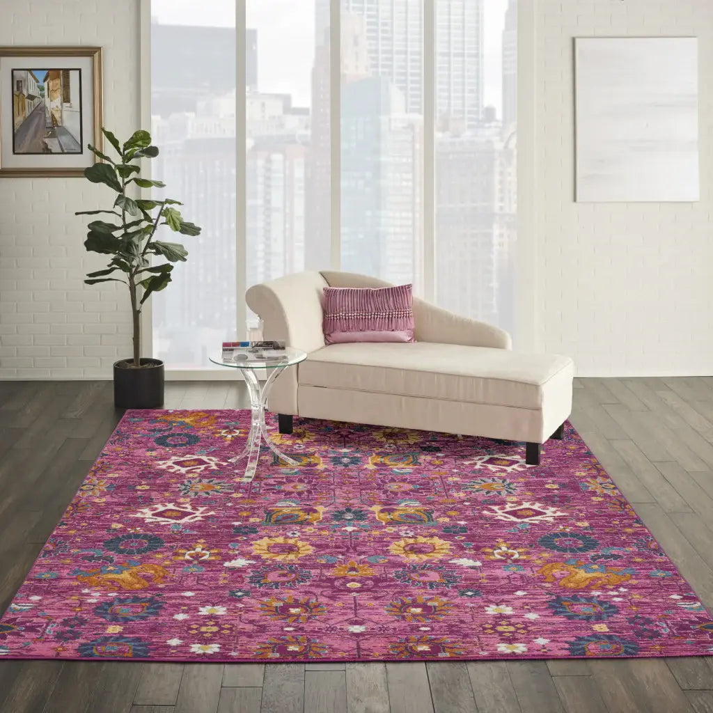 8' X 10' Fuchsia Floral Power Loom Area Rug - Homeroots - Flyclothing LLC
