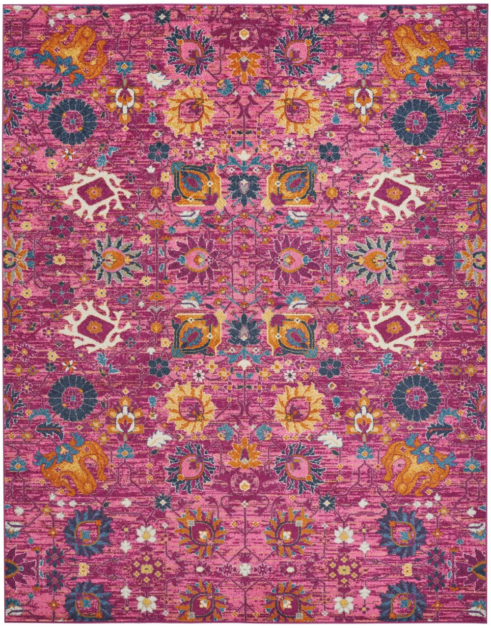 8' X 10' Fuchsia Floral Power Loom Area Rug - Homeroots