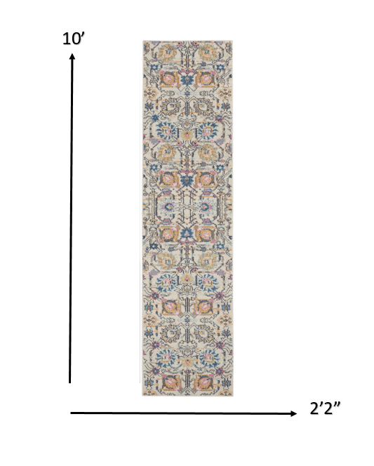 10' Orange And Ivory Floral Power Loom Runner Rug - Homeroots