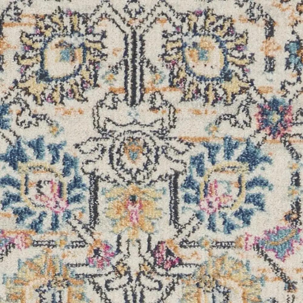 8' Orange And Ivory Floral Power Loom Runner Rug - Homeroots