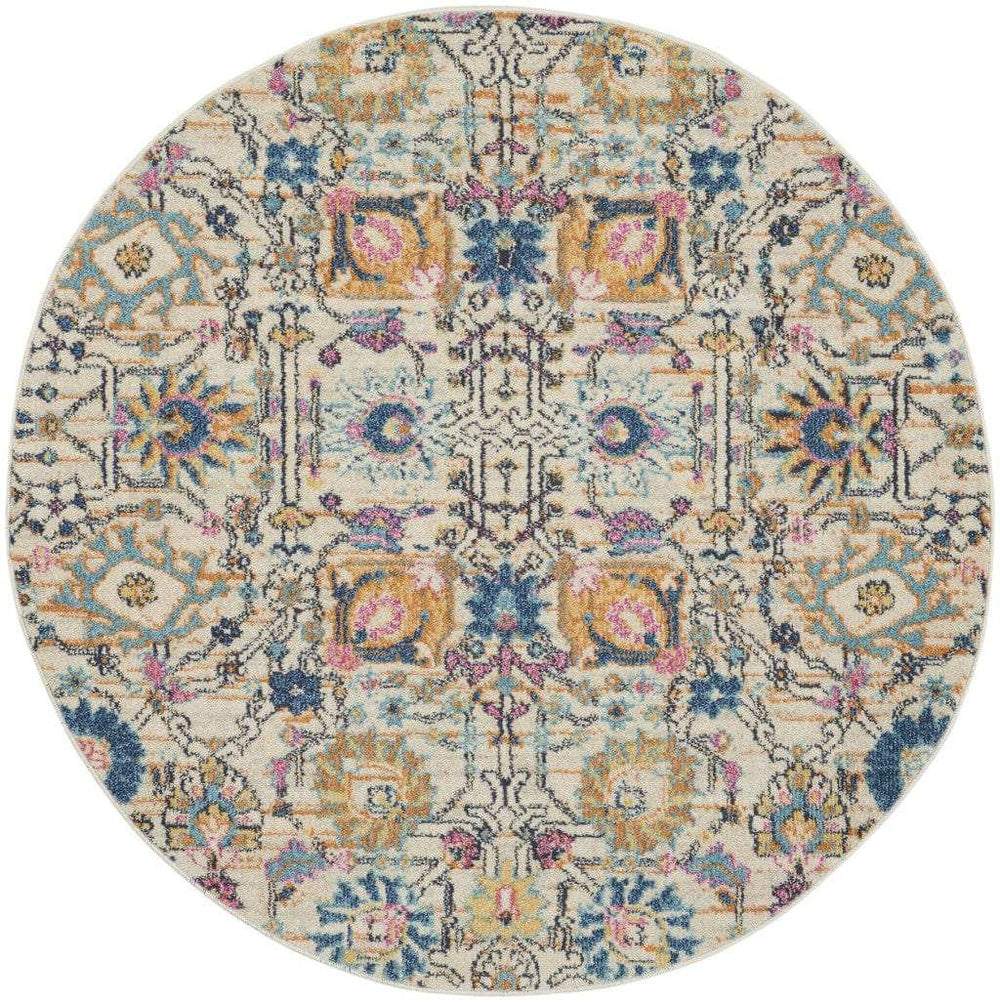 4' Orange And Ivory Round Floral Power Loom Area Rug - Homeroots - Flyclothing LLC
