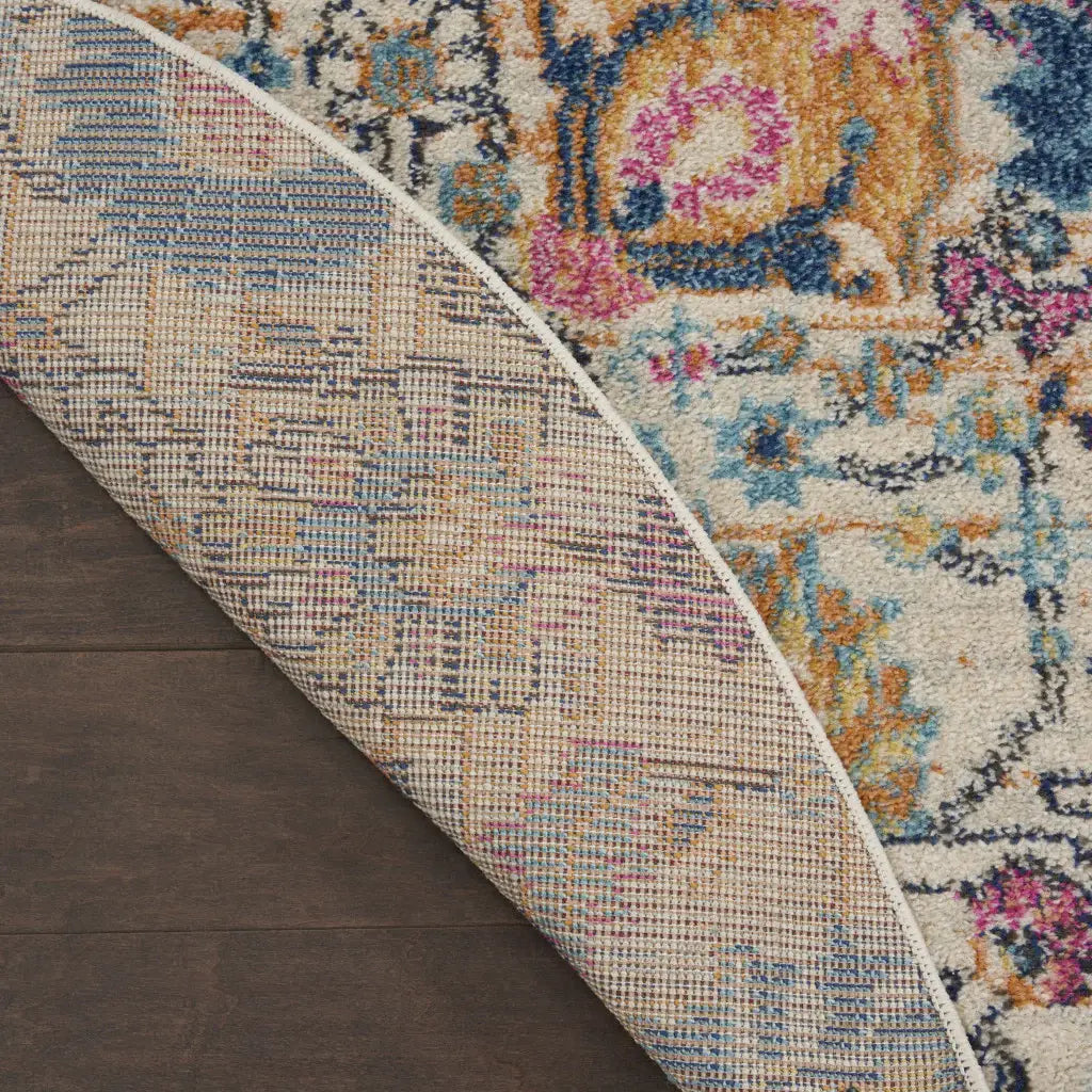 4' Orange And Ivory Round Floral Power Loom Area Rug - Homeroots - Flyclothing LLC