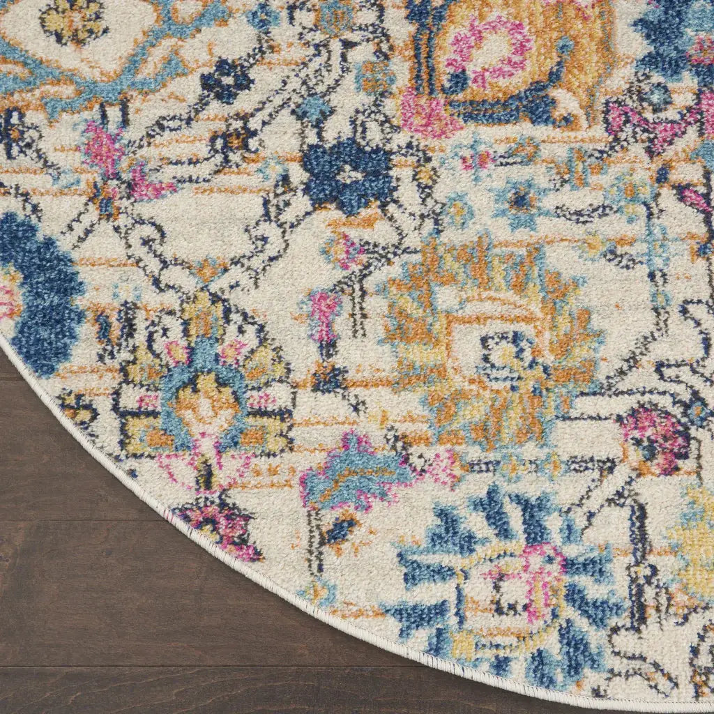 4' Orange And Ivory Round Floral Power Loom Area Rug - Homeroots - Flyclothing LLC