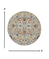 4' Orange And Ivory Round Floral Power Loom Area Rug - Homeroots - Flyclothing LLC