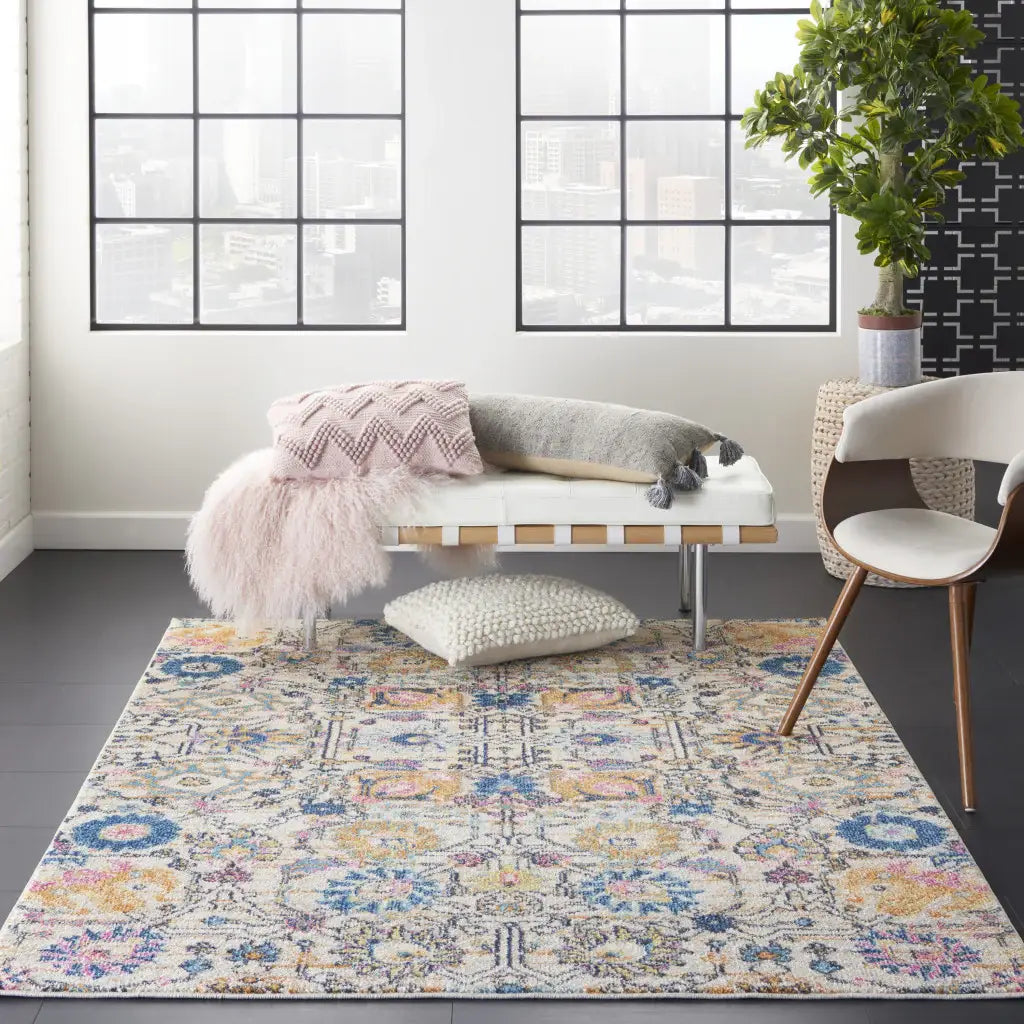 5' X 7' Orange And Ivory Floral Power Loom Area Rug - Homeroots - Flyclothing LLC