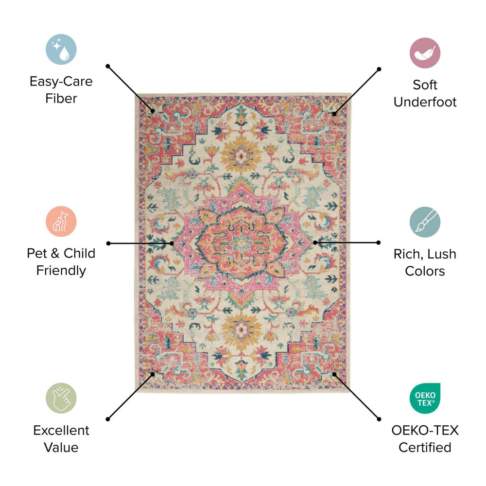 5' X 7' Orange And Ivory Floral Power Loom Area Rug - Homeroots - Flyclothing LLC