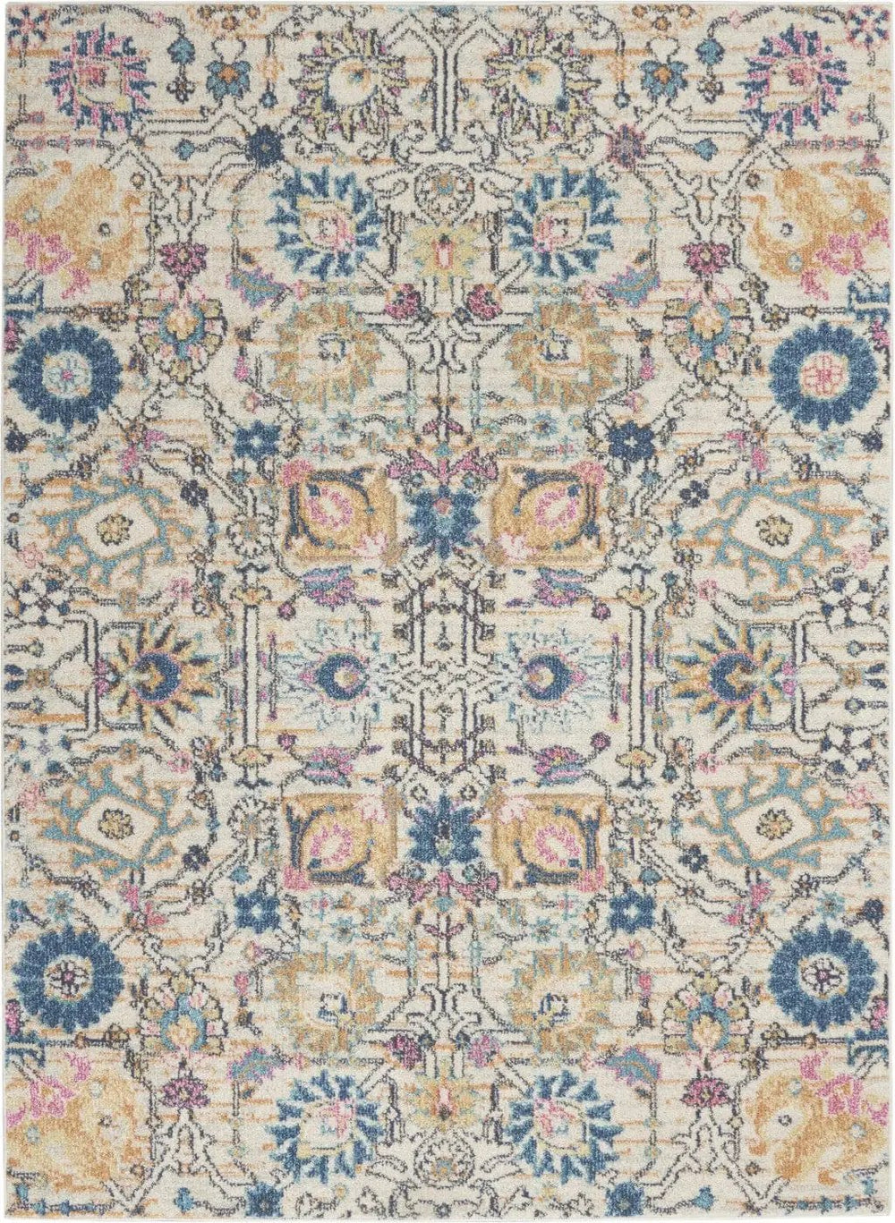 5' X 7' Orange And Ivory Floral Power Loom Area Rug - Homeroots