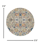 5' Orange And Ivory Round Floral Power Loom Area Rug - Homeroots