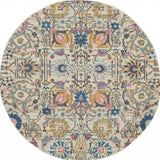 5' Orange And Ivory Round Floral Power Loom Area Rug - Homeroots - Flyclothing LLC