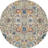 5' Orange And Ivory Round Floral Power Loom Area Rug - Homeroots