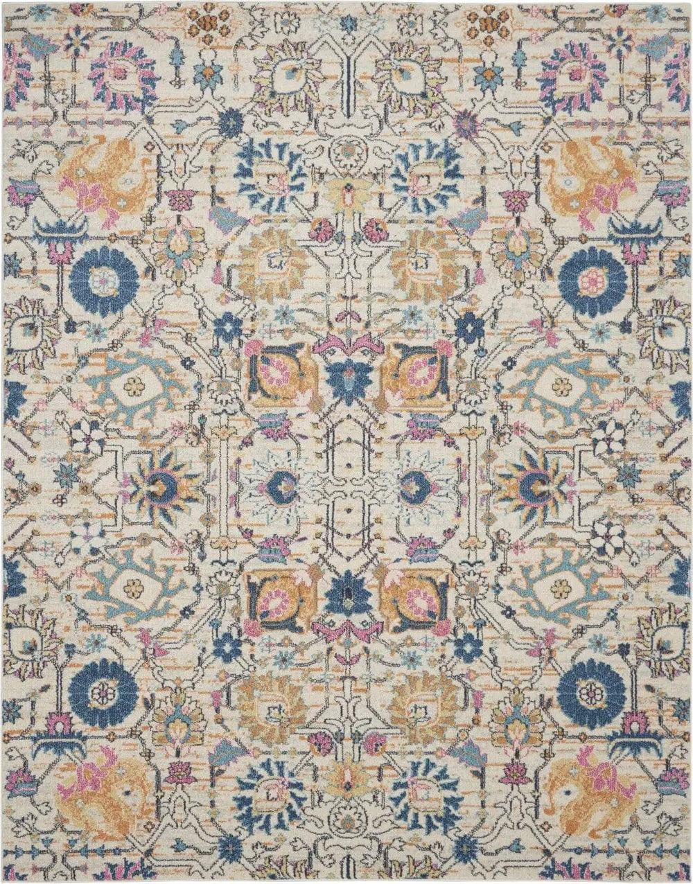 7' X 10' Orange And Ivory Floral Power Loom Area Rug - Homeroots