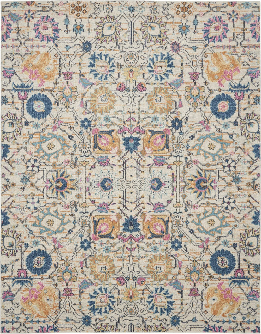 8' X 10' Orange And Ivory Floral Power Loom Area Rug - Homeroots