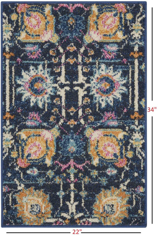 2' X 3' Navy Blue Floral Power Loom Area Rug - Homeroots - Flyclothing LLC