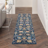10' Navy Blue Floral Power Loom Runner Rug - Homeroots - Flyclothing LLC