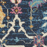 10' Navy Blue Floral Power Loom Runner Rug - Homeroots