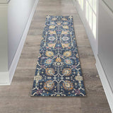8' Navy Blue Floral Power Loom Runner Rug - Homeroots - Flyclothing LLC