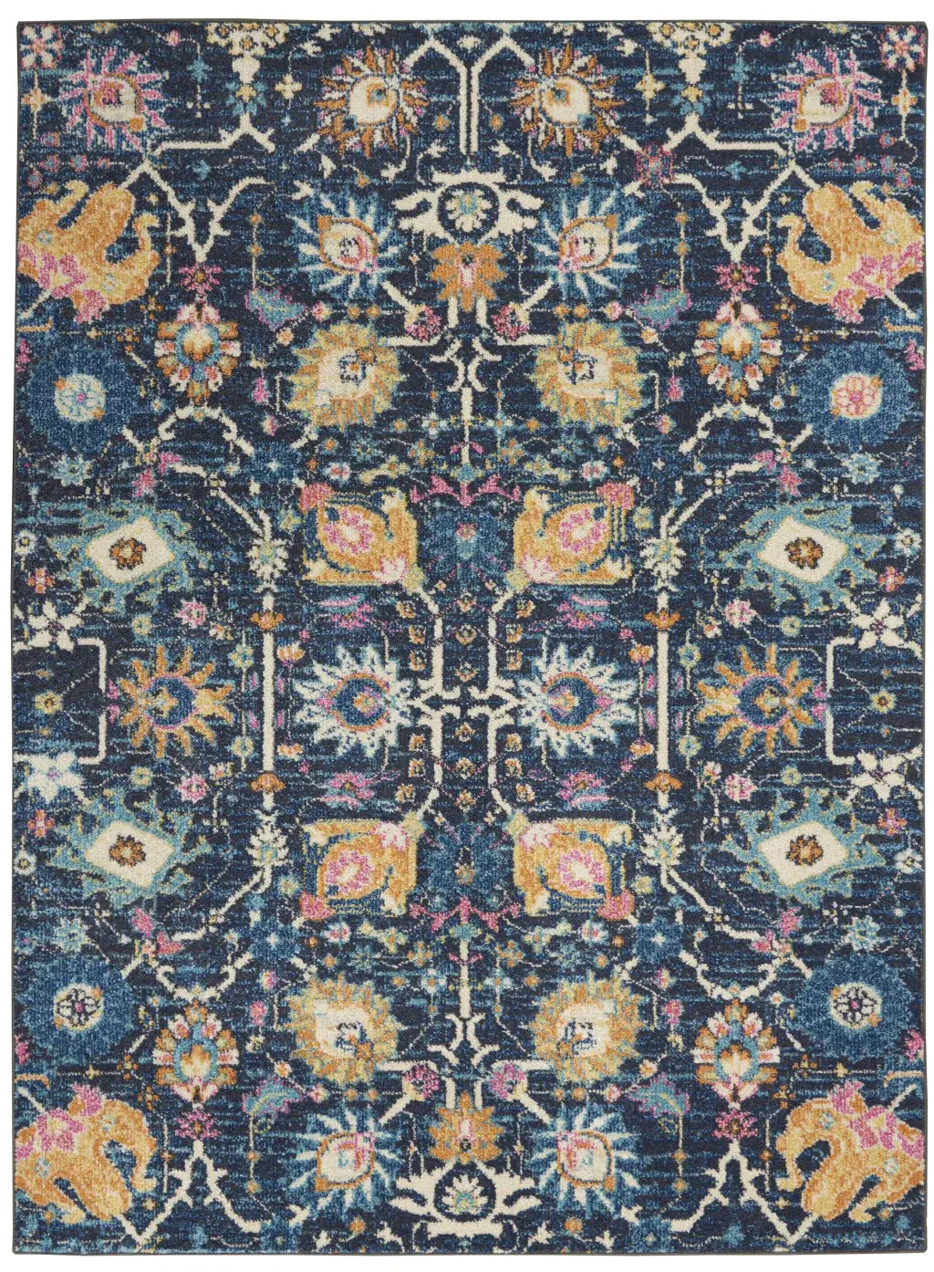 4' X 6' Navy Blue Floral Power Loom Area Rug - Homeroots - Flyclothing LLC