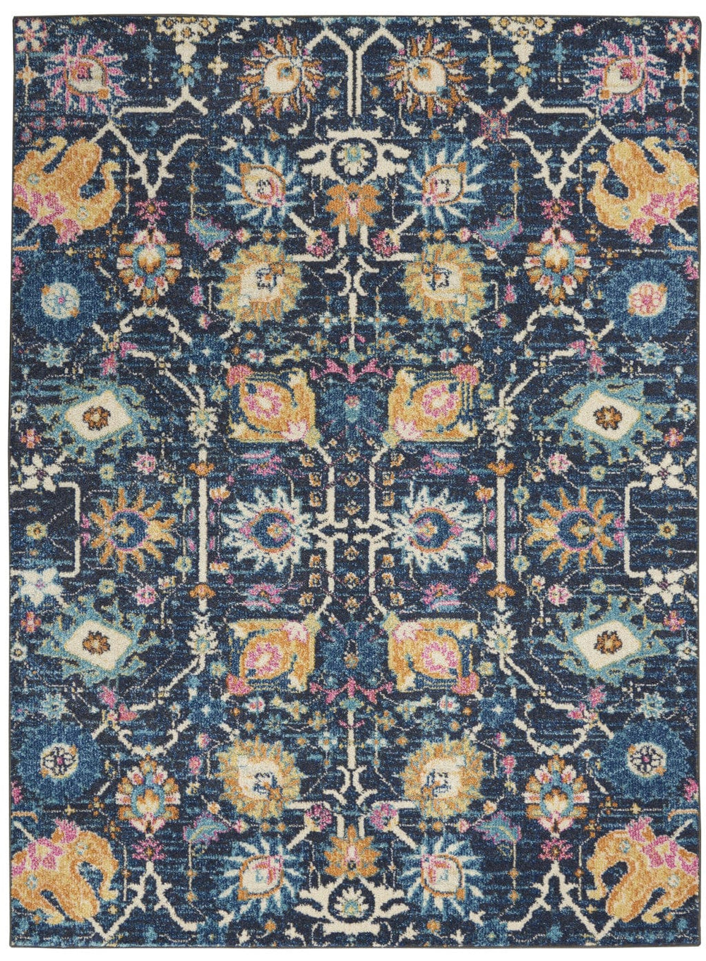 4' X 6' Navy Blue Floral Power Loom Area Rug - Homeroots