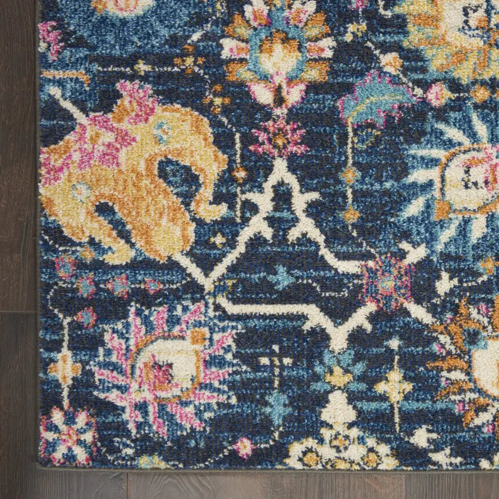 4' X 6' Navy Blue Floral Power Loom Area Rug - Homeroots - Flyclothing LLC