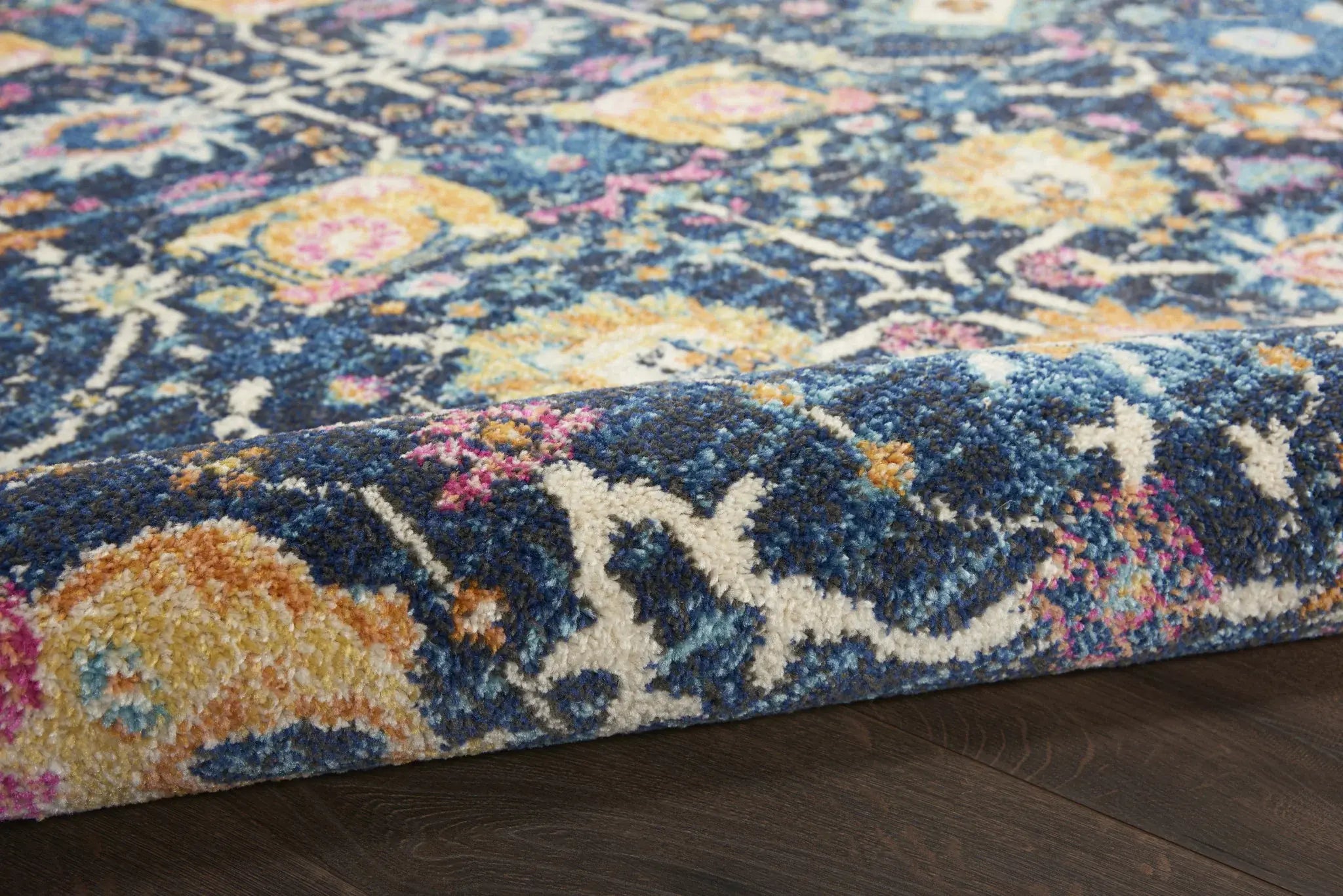 4' Navy Blue Round Floral Power Loom Area Rug - Homeroots - Flyclothing LLC