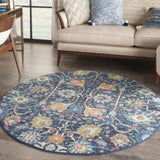 4' Navy Blue Round Floral Power Loom Area Rug - Homeroots - Flyclothing LLC