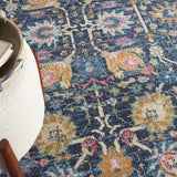 4' Navy Blue Round Floral Power Loom Area Rug - Homeroots - Flyclothing LLC