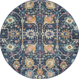 4' Navy Blue Round Floral Power Loom Area Rug - Homeroots