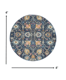 4' Navy Blue Round Floral Power Loom Area Rug - Homeroots