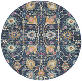 4' Navy Blue Round Floral Power Loom Area Rug - Homeroots - Flyclothing LLC