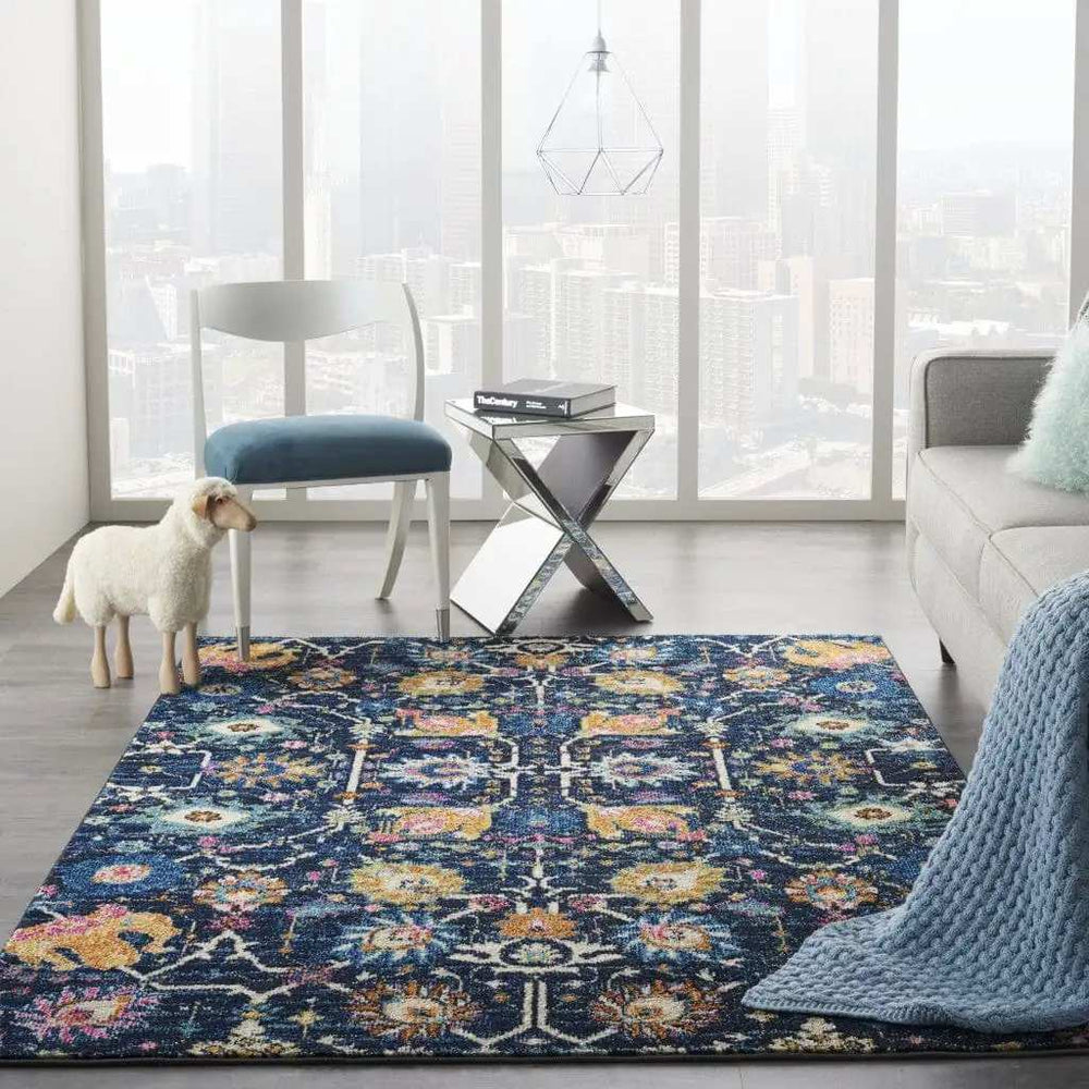 5' X 7' Navy Blue Floral Power Loom Area Rug - Homeroots - Flyclothing LLC