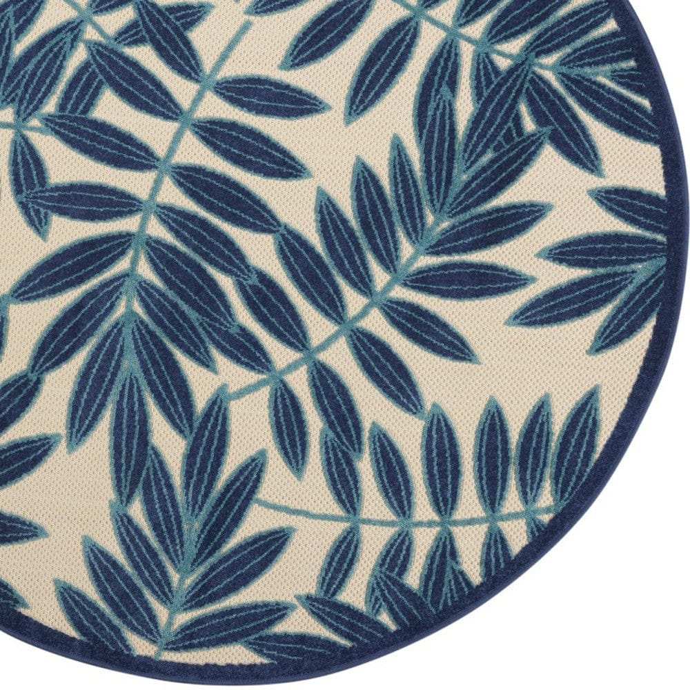 4' Round Blue And Ivory Round Floral Indoor Outdoor Area Rug - Homeroots - Flyclothing LLC
