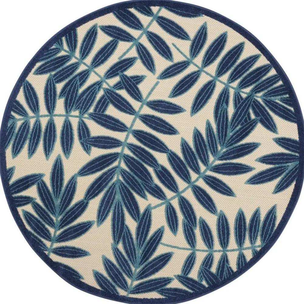 4' Round Blue And Ivory Round Floral Indoor Outdoor Area Rug - Homeroots - Flyclothing LLC