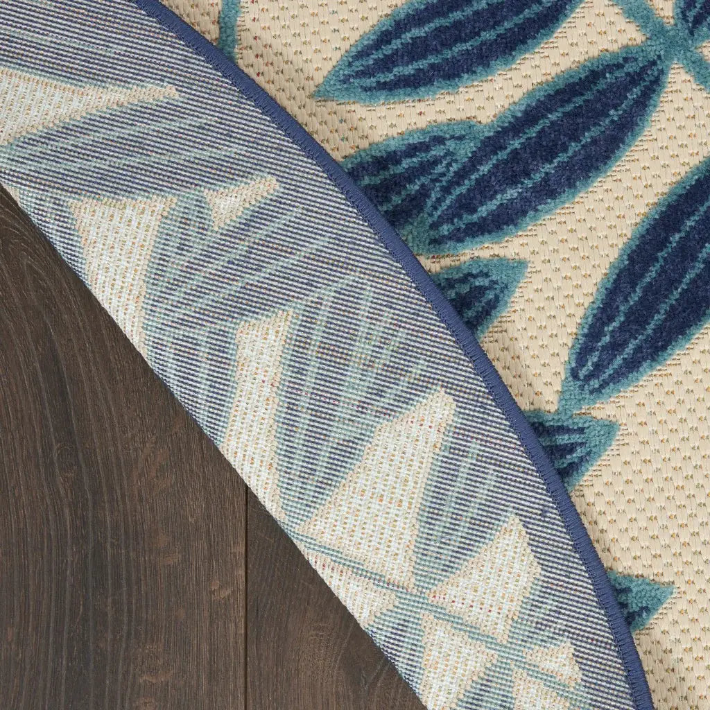 4' Round Blue And Ivory Round Floral Indoor Outdoor Area Rug - Homeroots - Flyclothing LLC