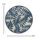 5' X 5' Navy Round Floral Indoor Outdoor Area Rug - Homeroots - Flyclothing LLC