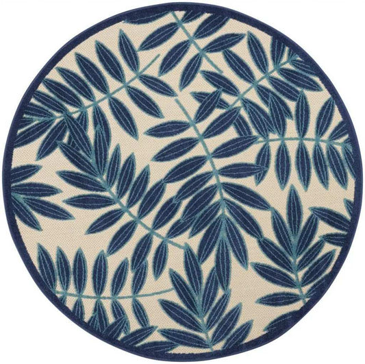 5' X 5' Navy Round Floral Indoor Outdoor Area Rug - Homeroots - Flyclothing LLC