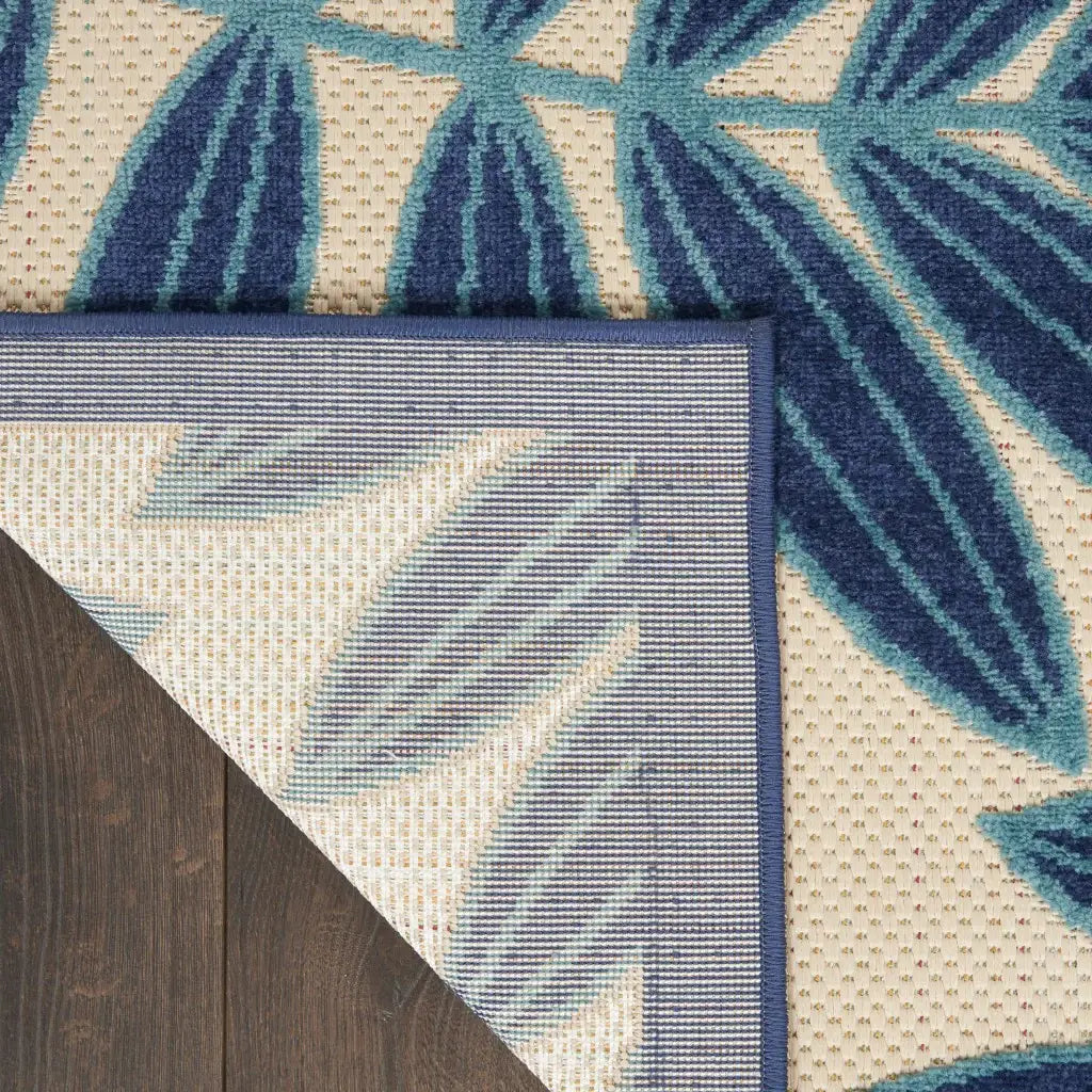 6' X 9' Blue And Ivory Floral Stain Resistant Indoor Outdoor Area Rug - Homeroots - Flyclothing LLC